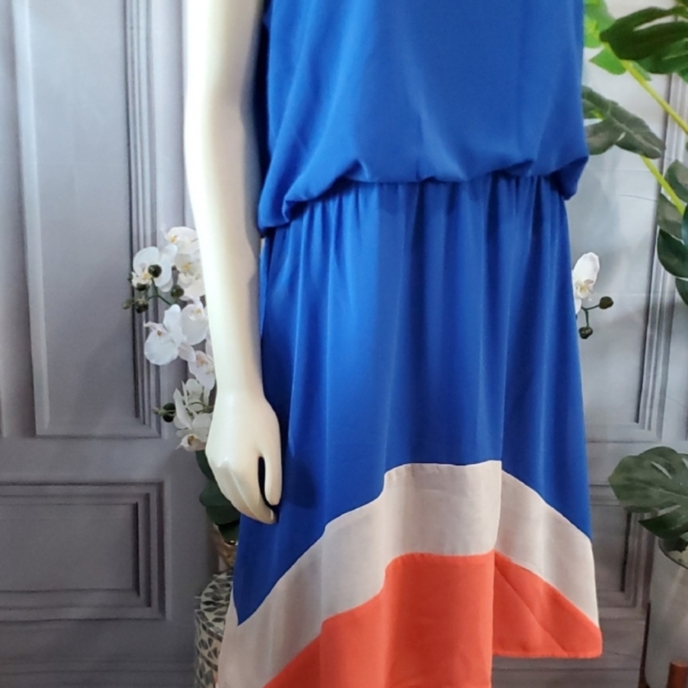 41 Hawthorn Blie orange white sleeveless dress for women XL